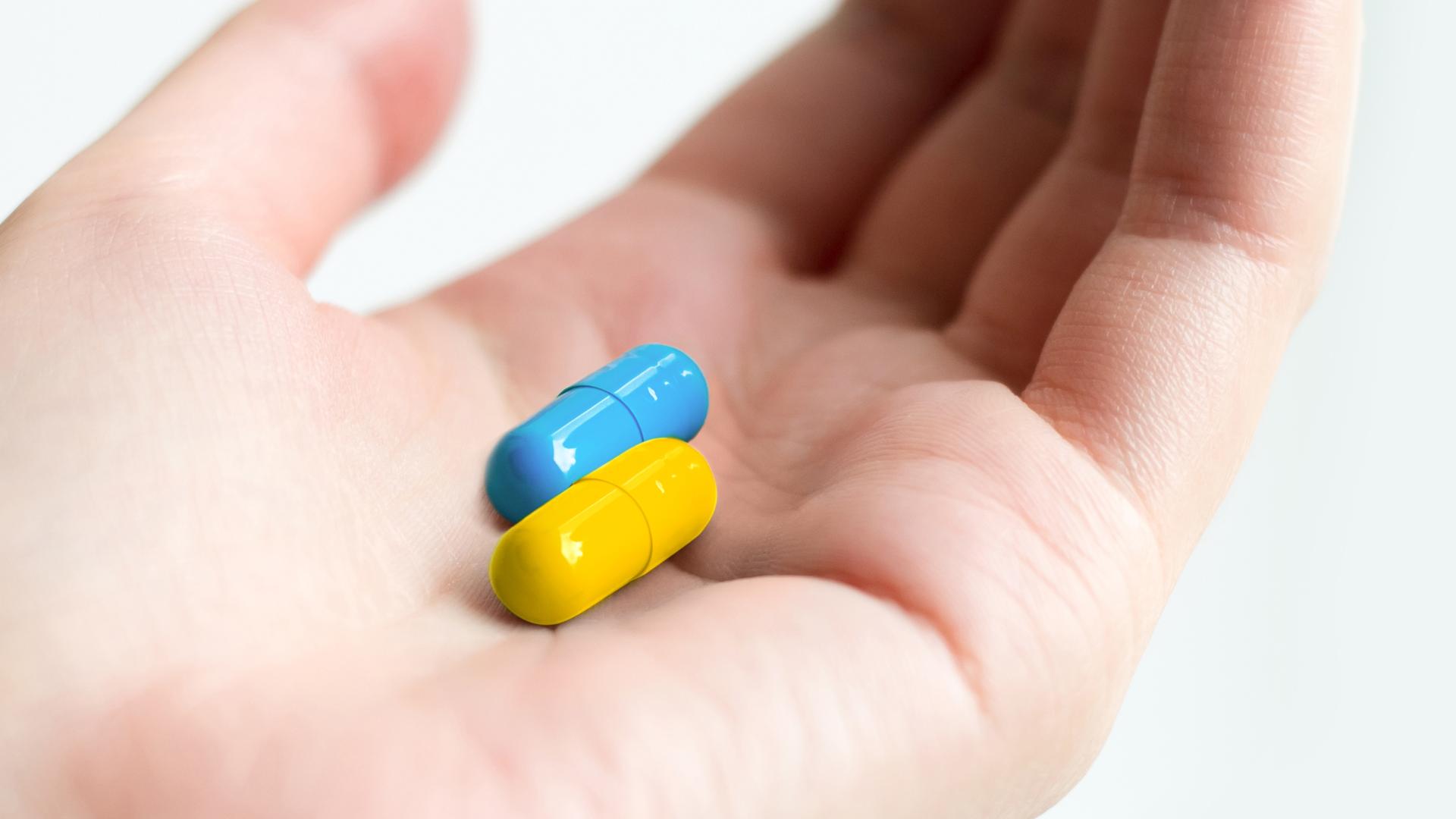 Pills in the colors of the Ukrainian flag